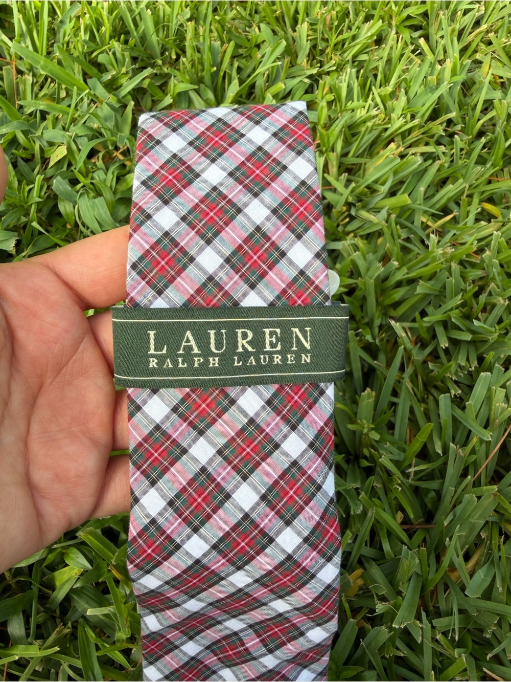 NWT Lauren Ralph Lauren Cotton Plaid Christmas Men’s Tie Red Green White 3”